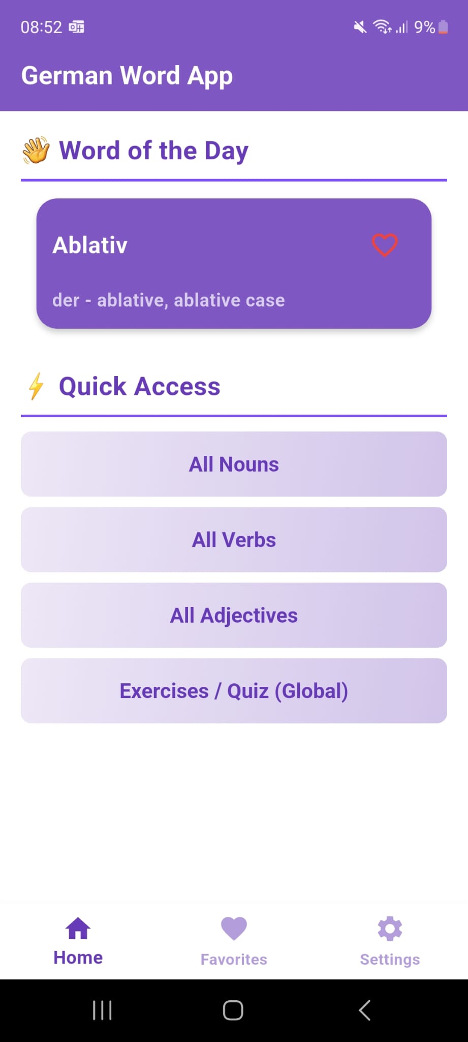 German Nouns, Verbs & Adjectives App